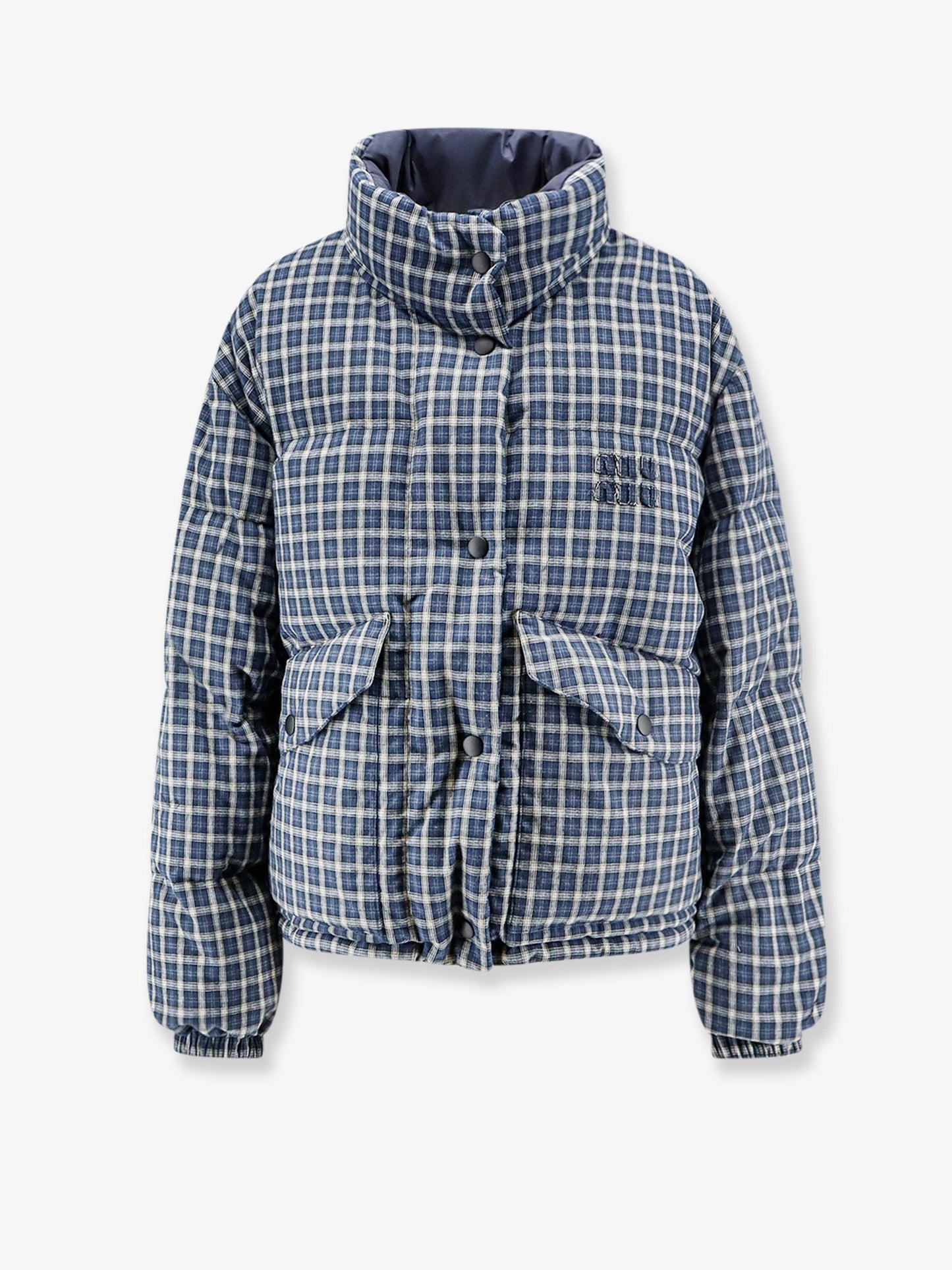 Reversible madras flannel down jacket