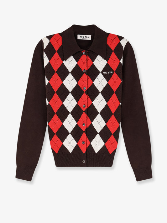Diamond-patterned cashmere cardigan