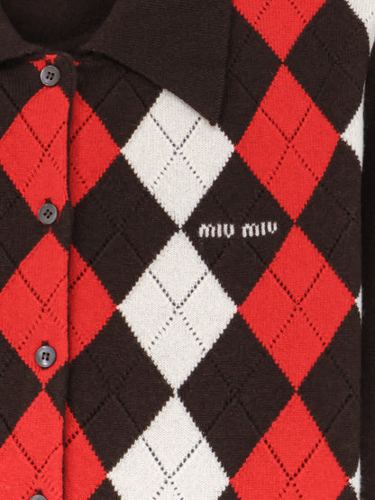 Diamond-patterned cashmere cardigan thumbnail