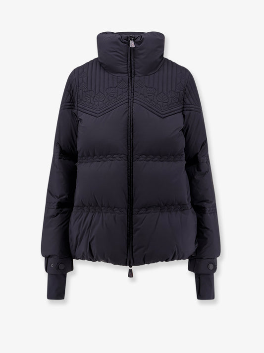 Down jacket with hood and emboridery