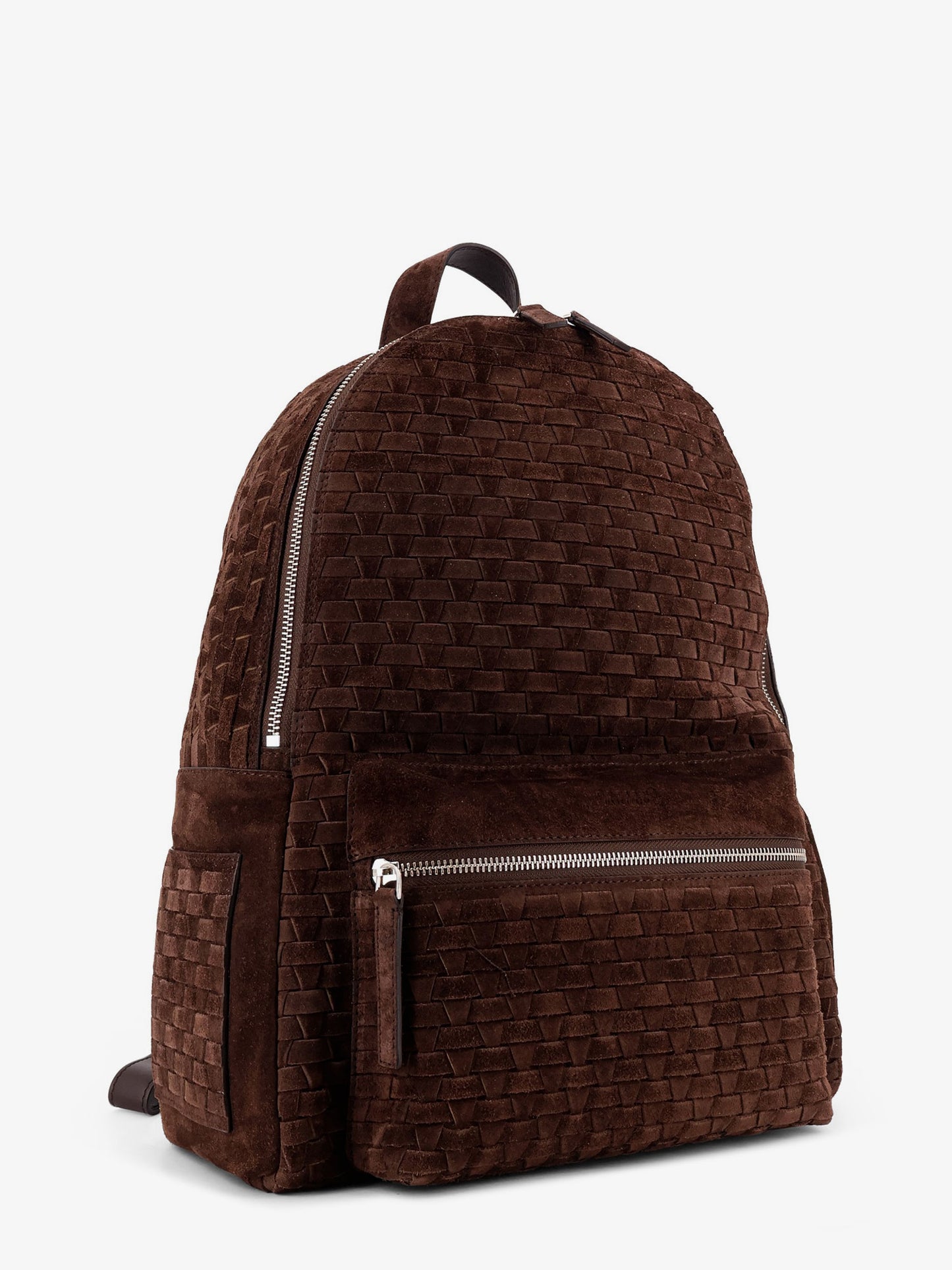 Suede backpack with woven pattern