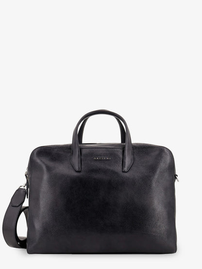 Borsa da lavoro in pelle con logo lettering frontale thumbnail
