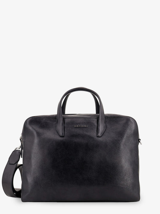 Leather work bag with front lettering logo