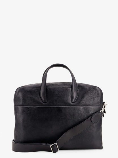Borsa da lavoro in pelle con logo lettering frontale thumbnail