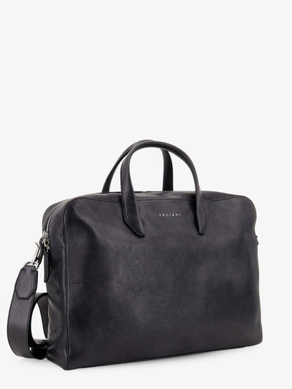Borsa da lavoro in pelle con logo lettering frontale thumbnail