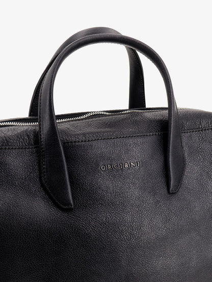 Borsa da lavoro in pelle con logo lettering frontale thumbnail