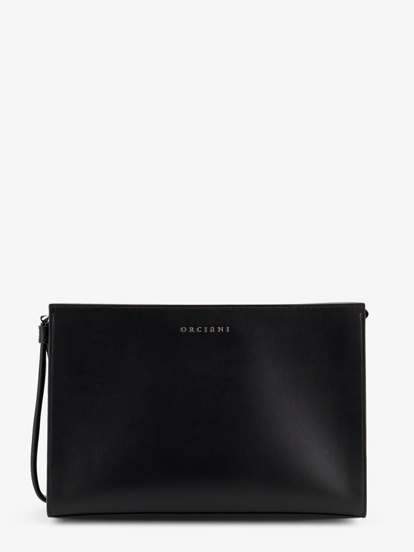 Pochette in pelle con logo lettering in metallo