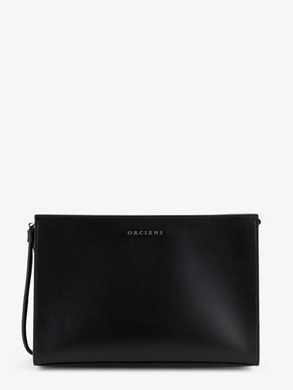 Pochette in pelle con logo lettering in metallo thumbnail