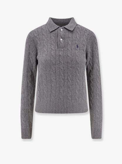 Braided knit wool and cashmere polo shirt thumbnail