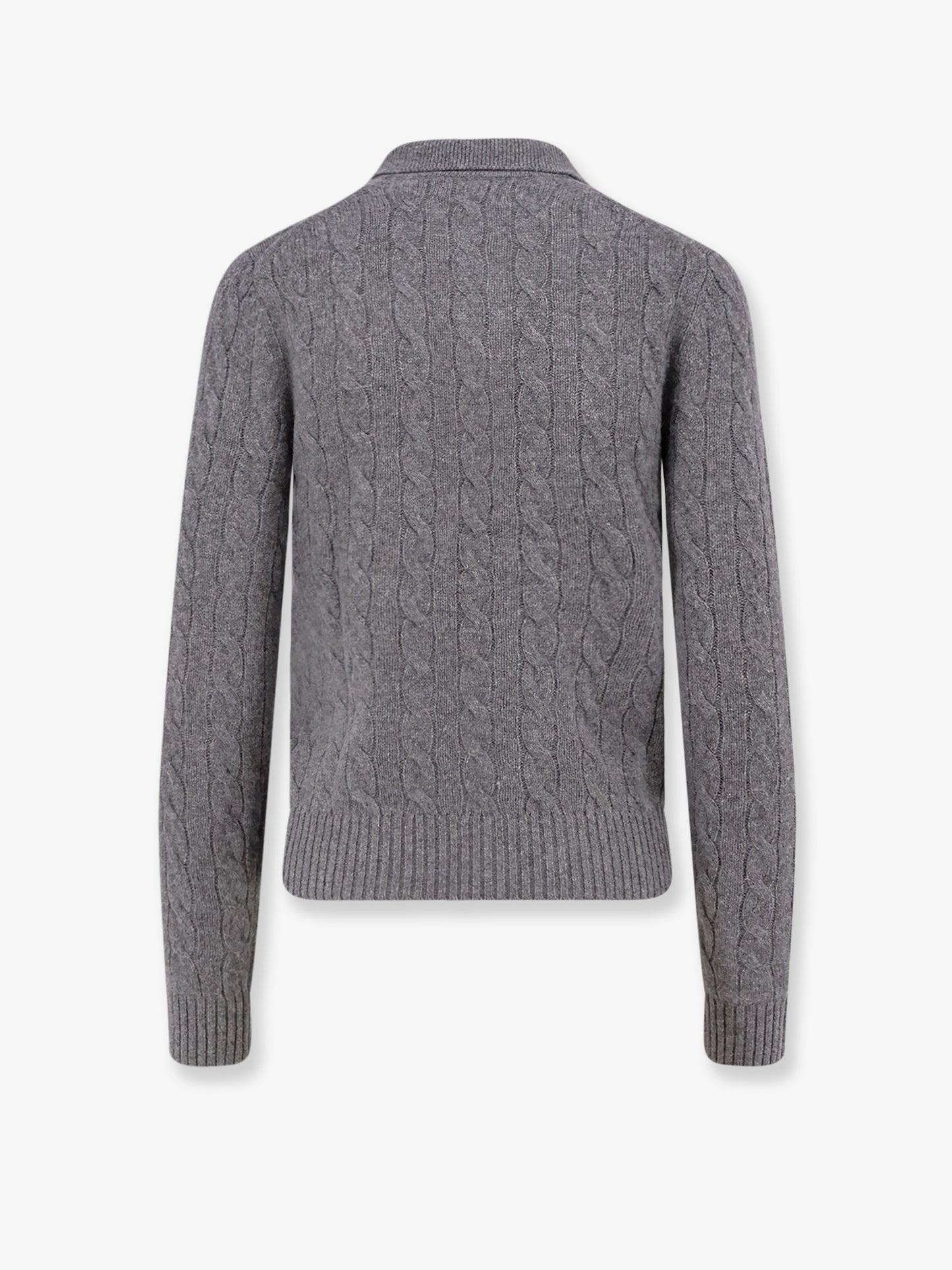 Braided knit wool and cashmere polo shirt