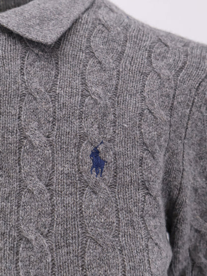 Braided knit wool and cashmere polo shirt thumbnail