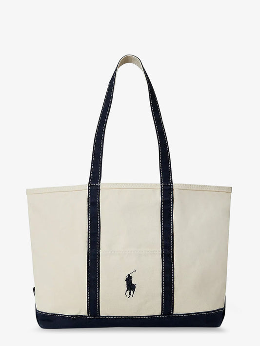 Denim shoulder bag with embroidered logo on the front