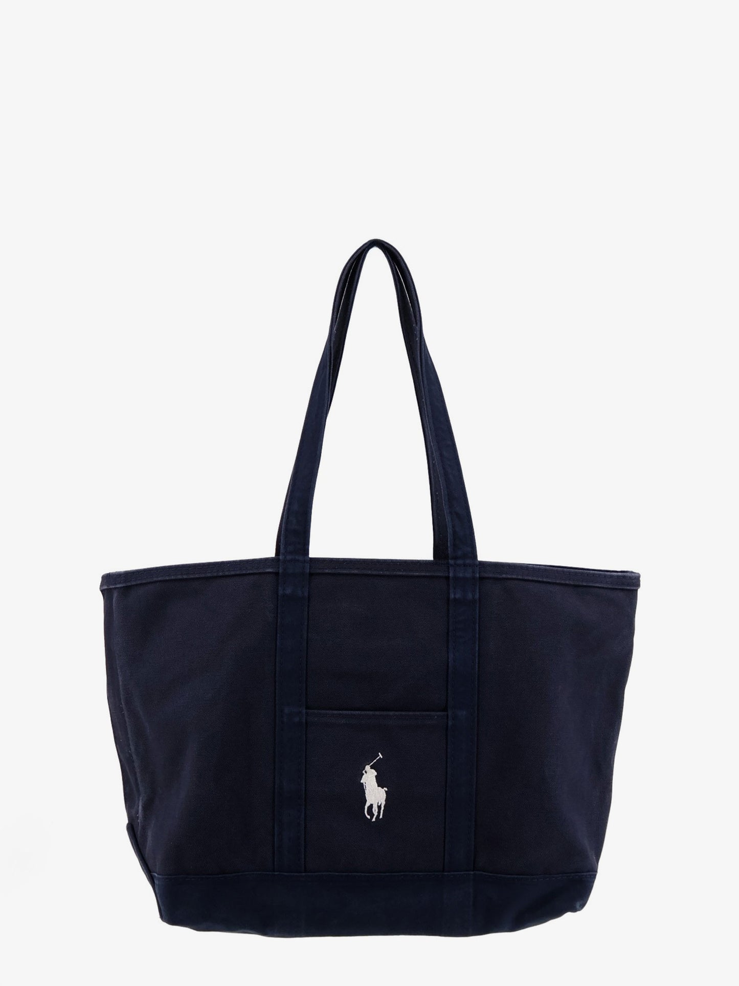 Denim shoulder bag with embroidered logo on the front