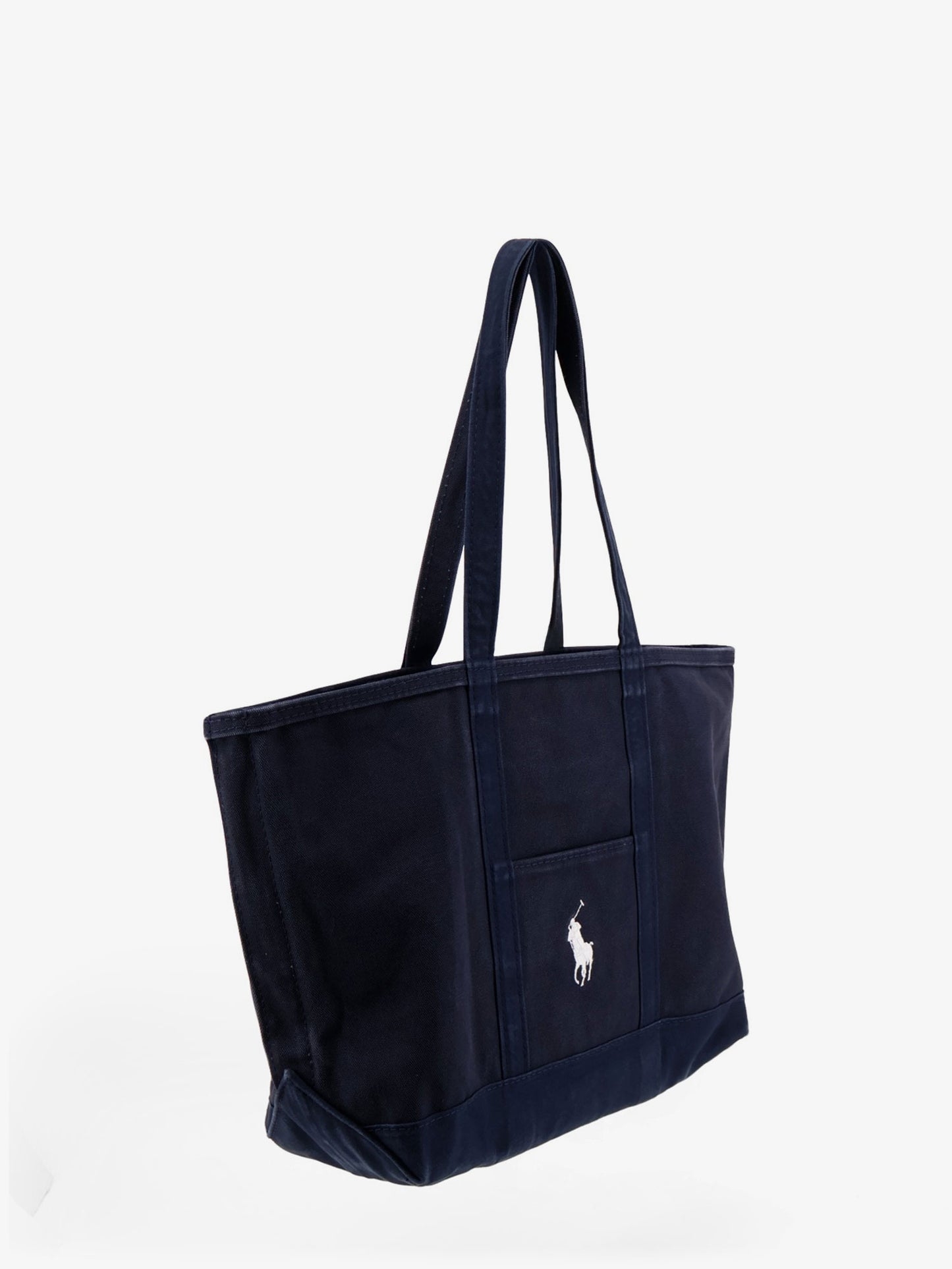 Denim shoulder bag with embroidered logo on the front