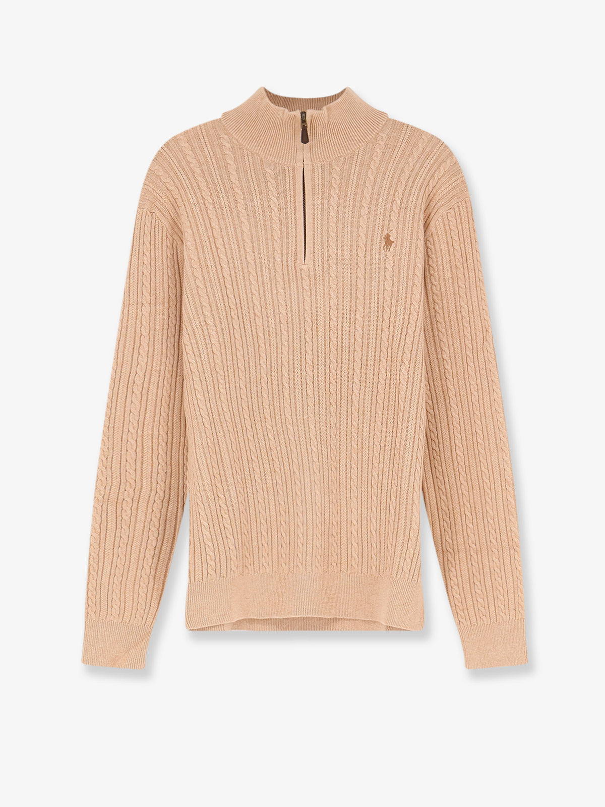 Cable knit cotton sweater with zip