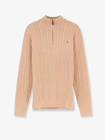 Cable knit cotton sweater with zip thumbnail