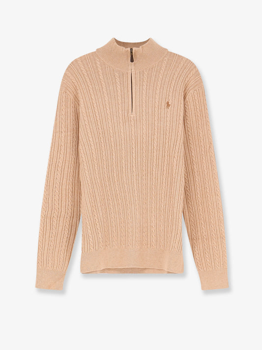 Cable knit cotton sweater with zip