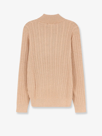 Cable knit cotton sweater with zip thumbnail