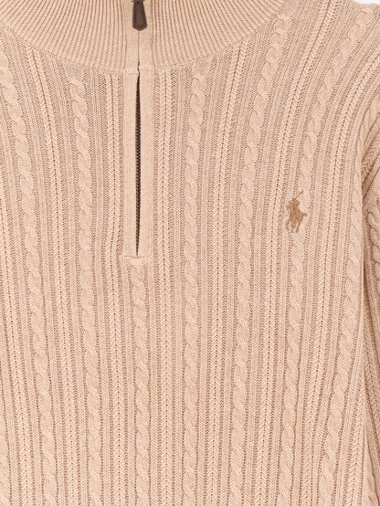 Cable knit cotton sweater with zip thumbnail