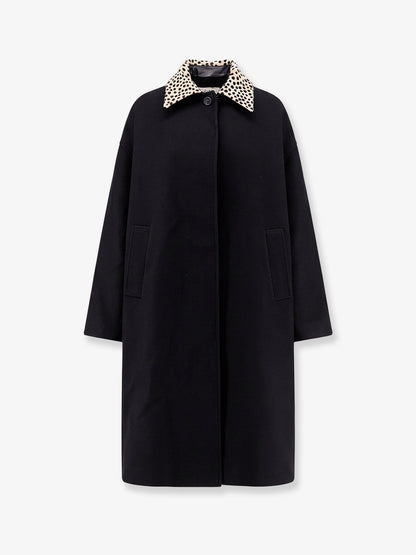 Wool coat with cheetah-print calf hair collar thumbnail
