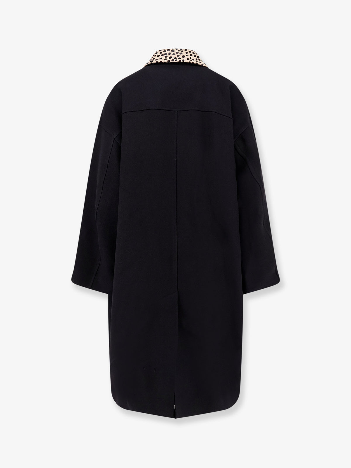 Wool coat with cheetah-print calf hair collar