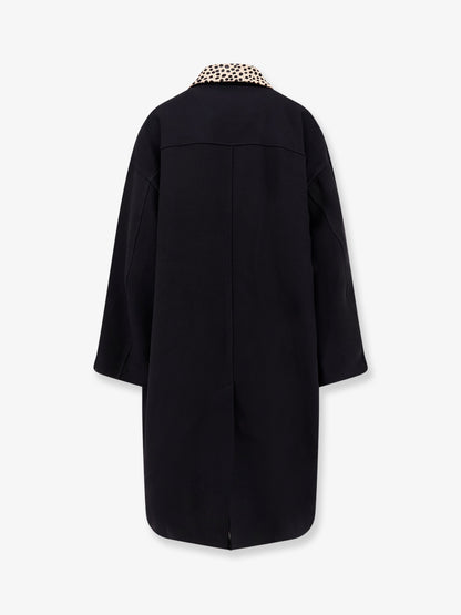 Wool coat with cheetah-print calf hair collar thumbnail