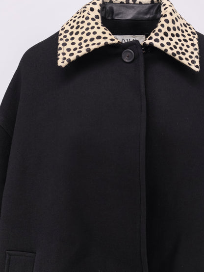 Wool coat with cheetah-print calf hair collar thumbnail