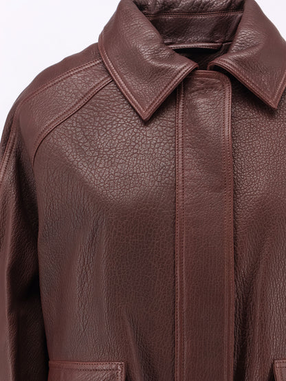 Aviator grained leather jacket thumbnail