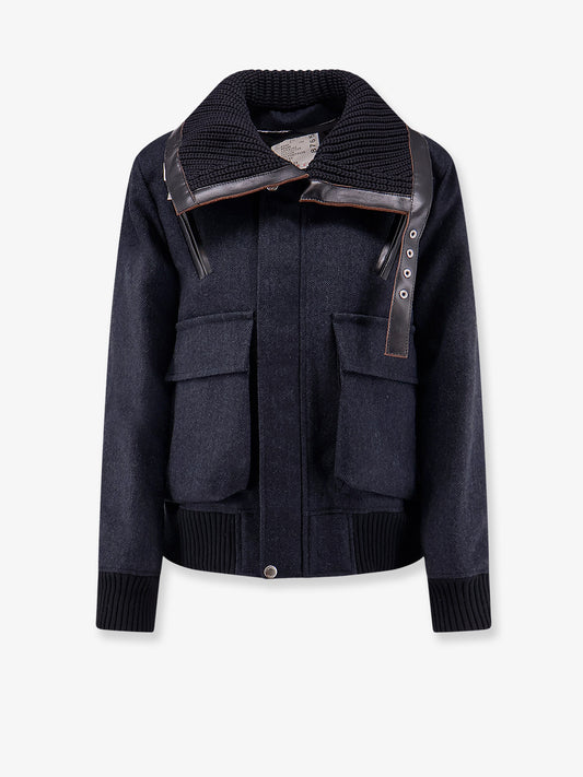 Herringbone wool padded bomber