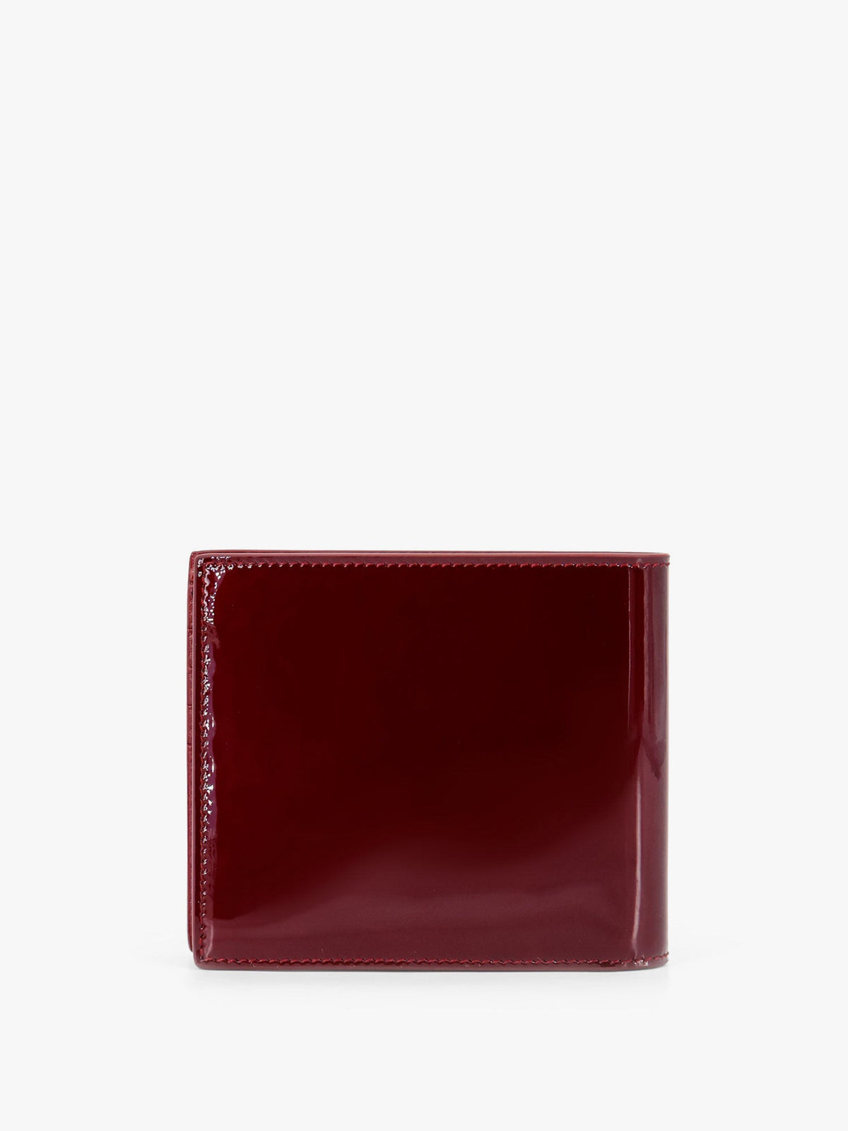 Patent leather wallet with engraved logo on the front