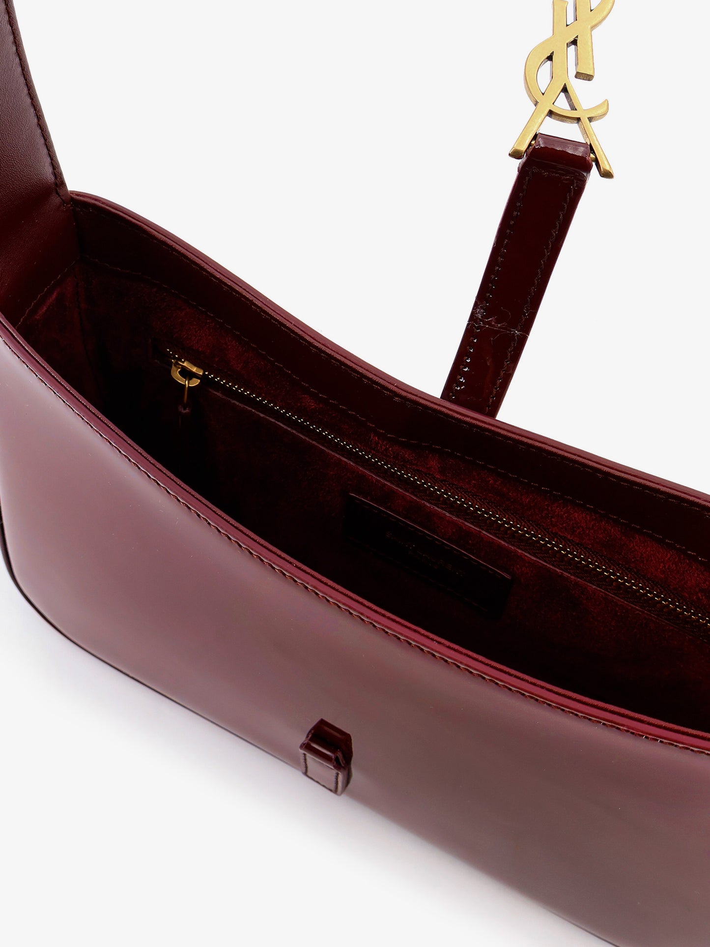 Borsa a spalla LE 5 À 7 in pelle verniciata bordeaux