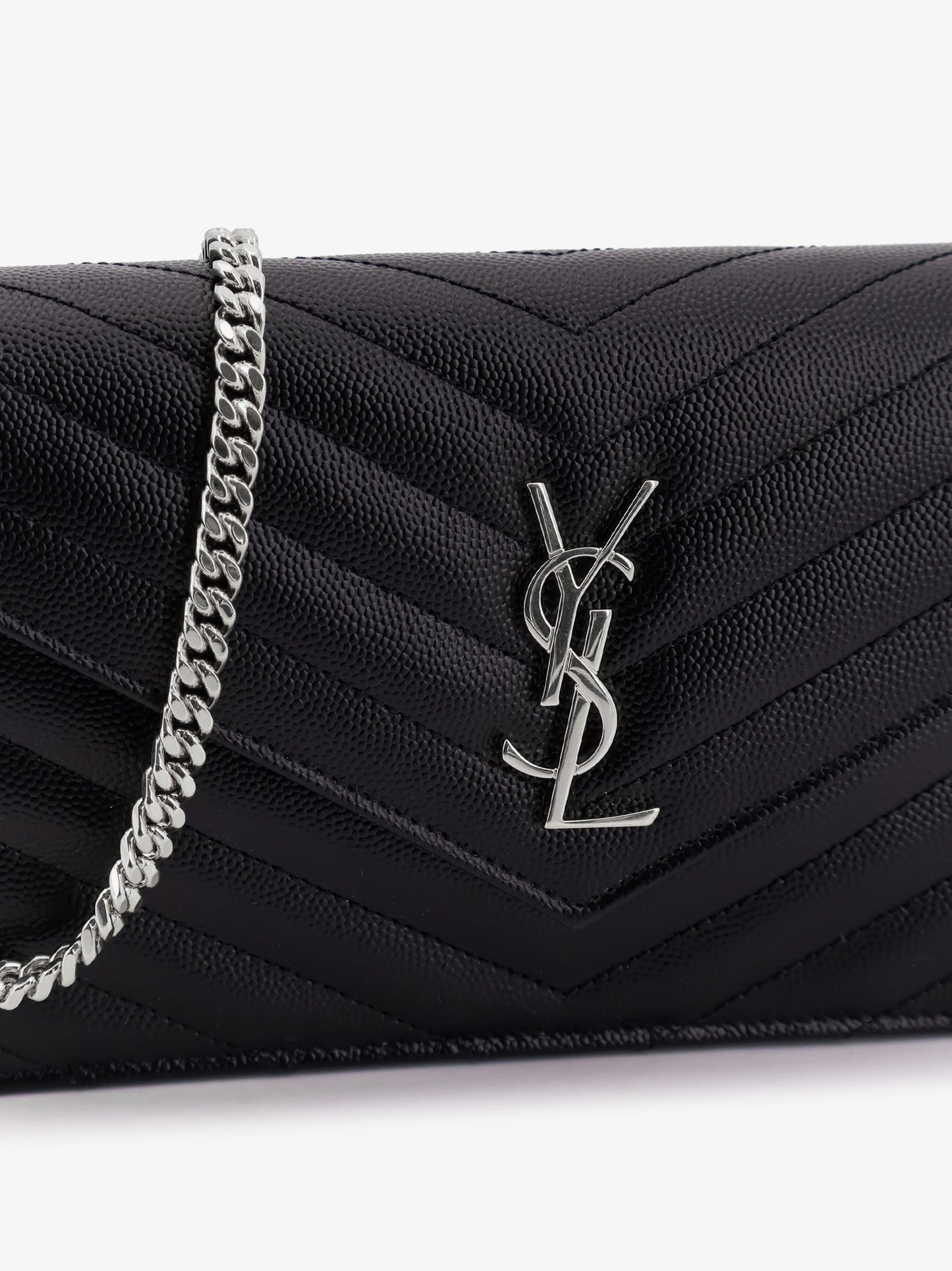 Envelope leather wallet crossbody bag with chain shoulder strap