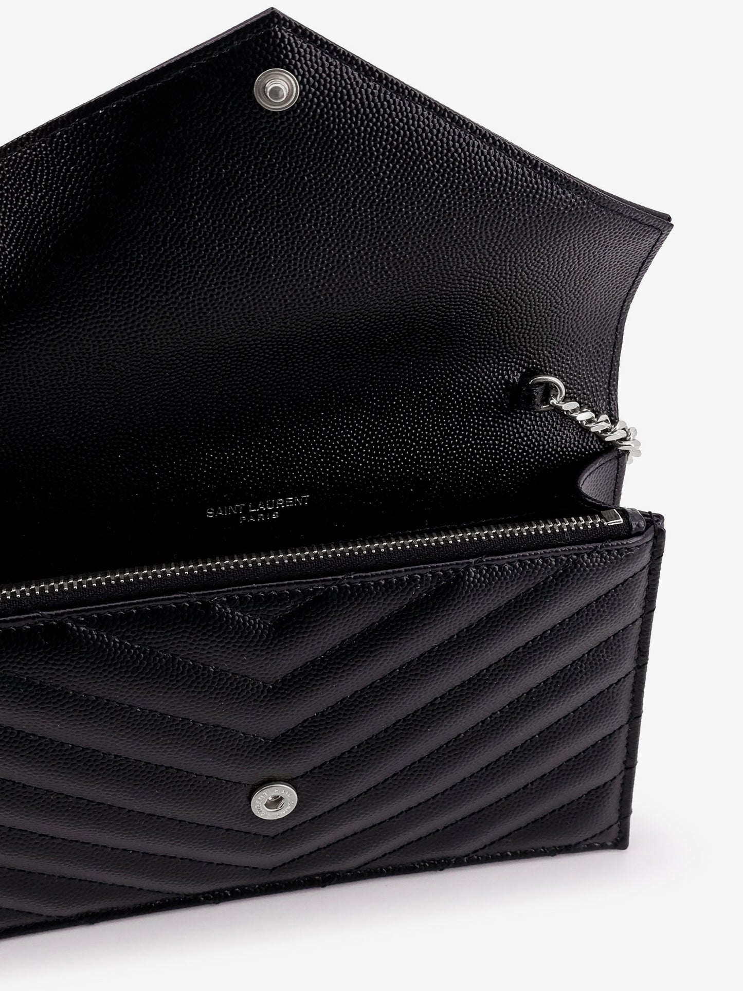 Envelope leather wallet crossbody bag with chain shoulder strap