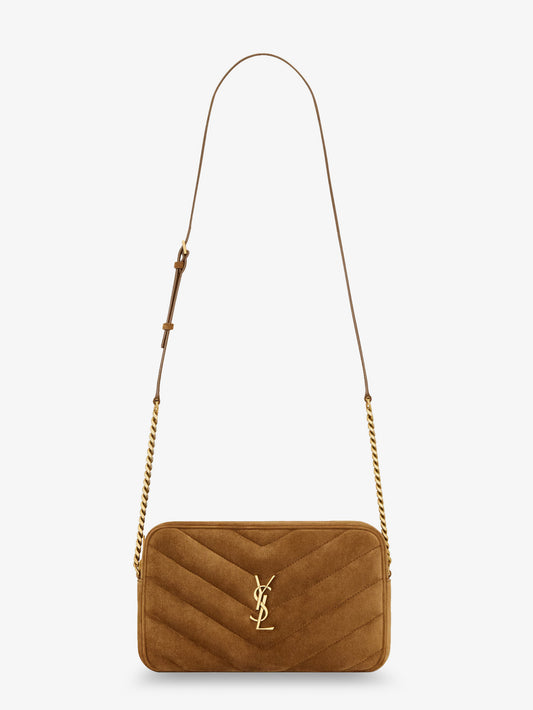 Loulou suede crossbody bag with Cassandre logo on the front