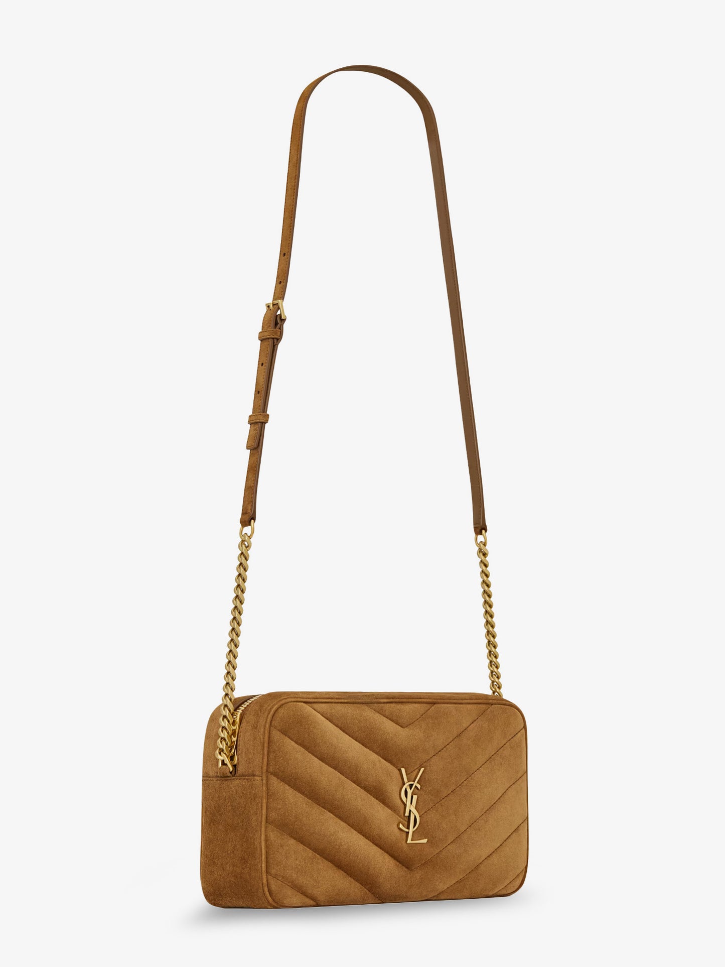 Loulou suede crossbody bag with Cassandre logo on the front