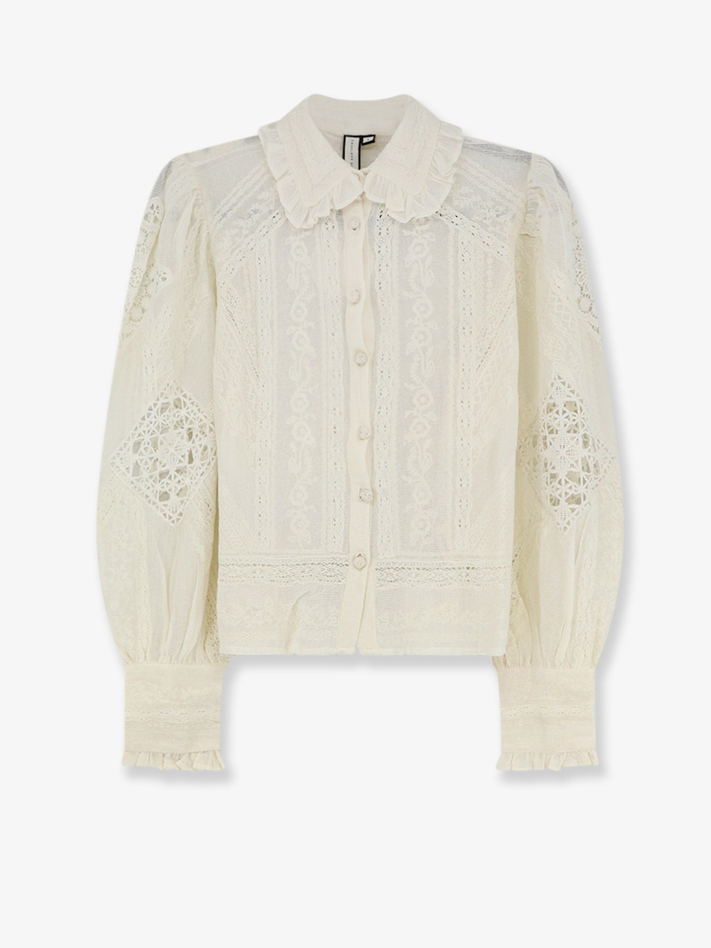 Zetna cotton top with all-over lace details