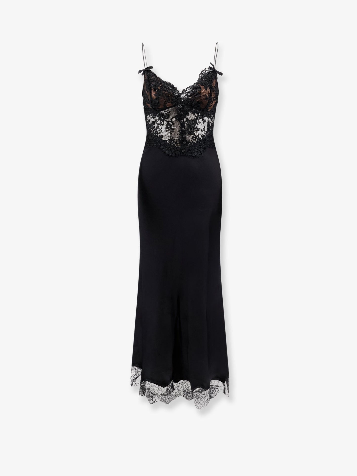 Satin dress with lace profiles