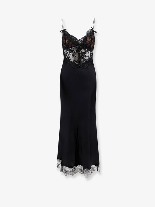 Satin dress with lace profiles