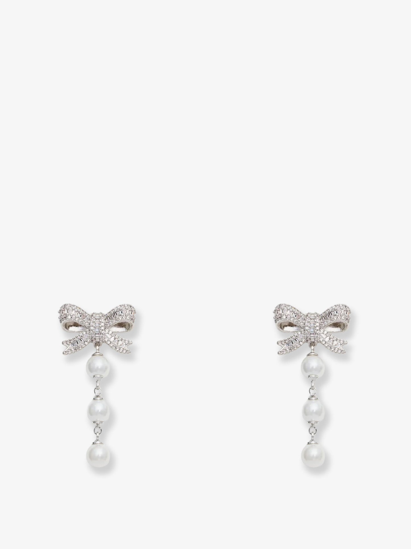Crystal Bow Pearl Droplet Earrings