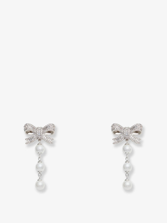Crystal Bow Pearl Droplet Earrings