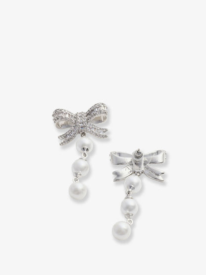 Crystal Bow Pearl Droplet Earrings thumbnail