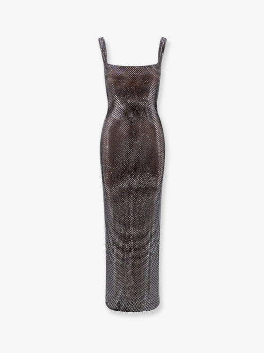 Long dress with all-over rhinestones