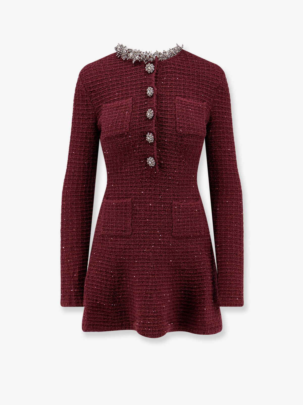 Knitted bordeaux dress with Jewel details