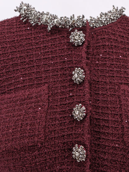 Knitted bordeaux dress with Jewel details thumbnail