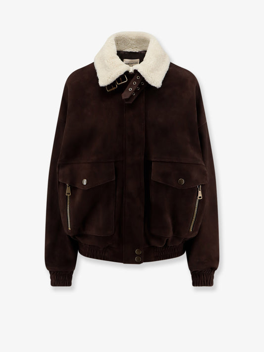 Suede jacket with fur collar