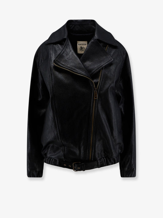 Oversize textured leather jacket