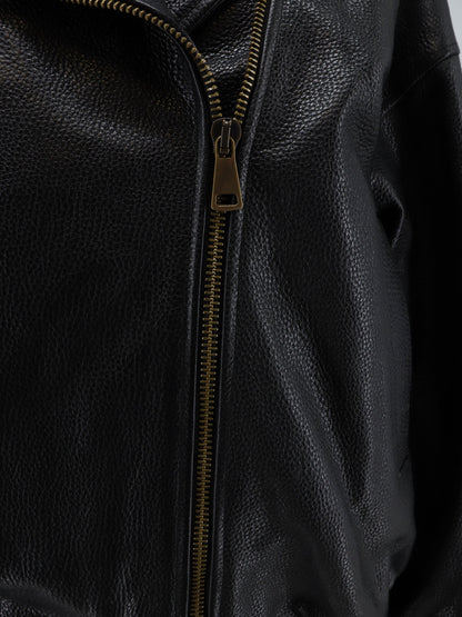 Oversize textured leather jacket thumbnail