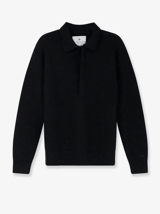 Ribbed merino wool polo shirt