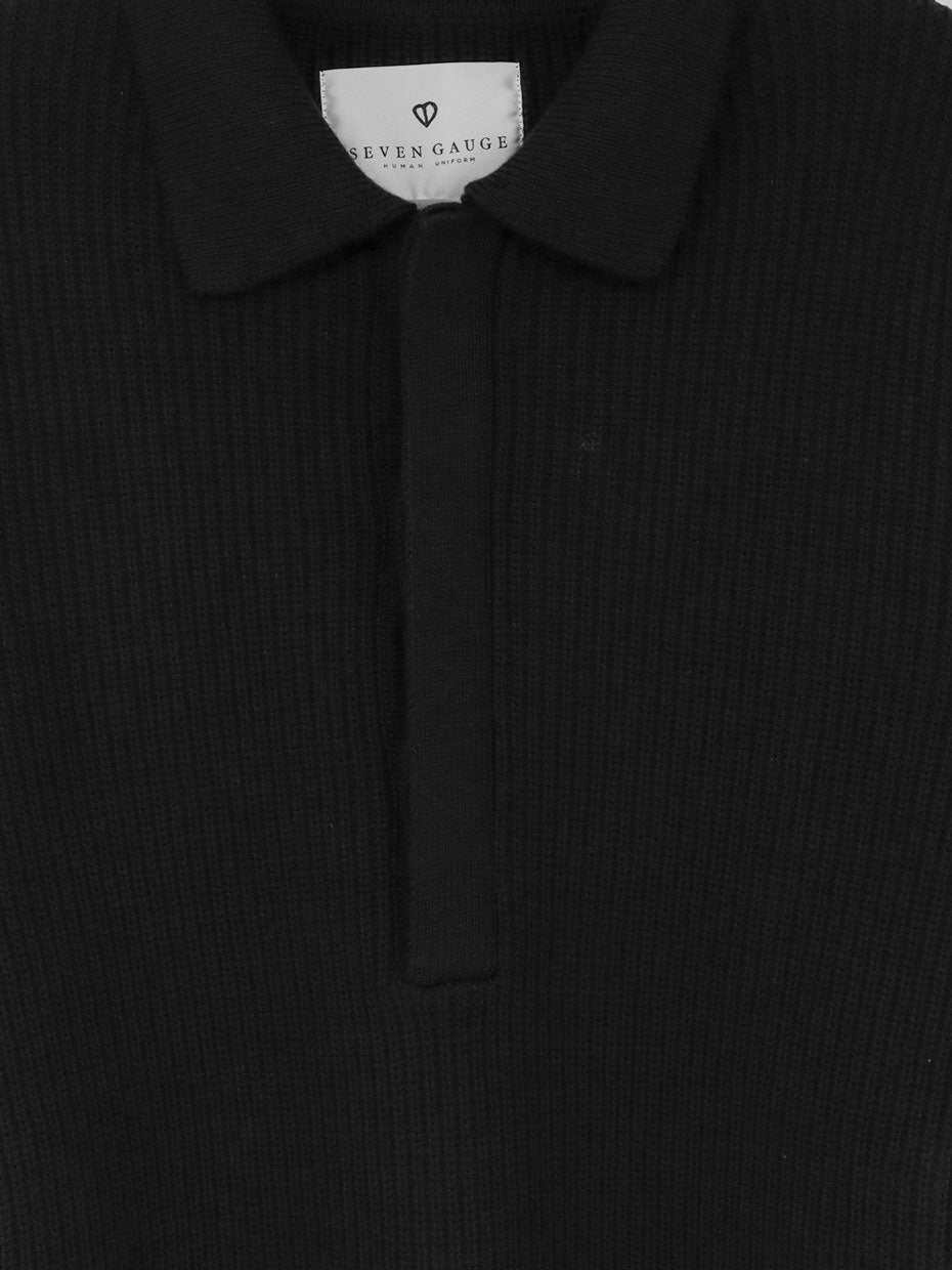 Ribbed merino wool polo shirt