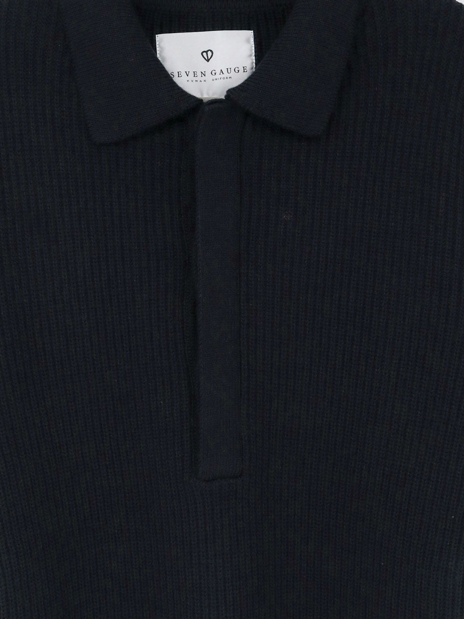 Ribbed merino wool polo shirt